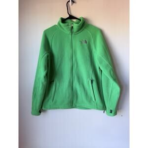 North Face Jacket Womens Medium Green Full Zip Fleece Outdoors Hiking Pullover